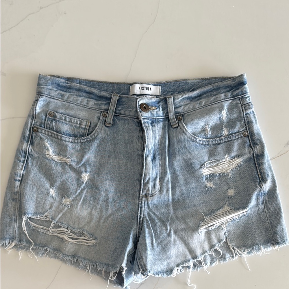 Pistola Women's Distressed Denim Shorts - Light Blue